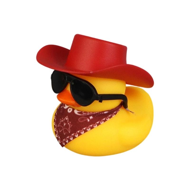 Water Play Duck Ornament with Black Cowboy Hat and Sunglasse Baby Pool Accessories Bathtub Companion For Toddlers