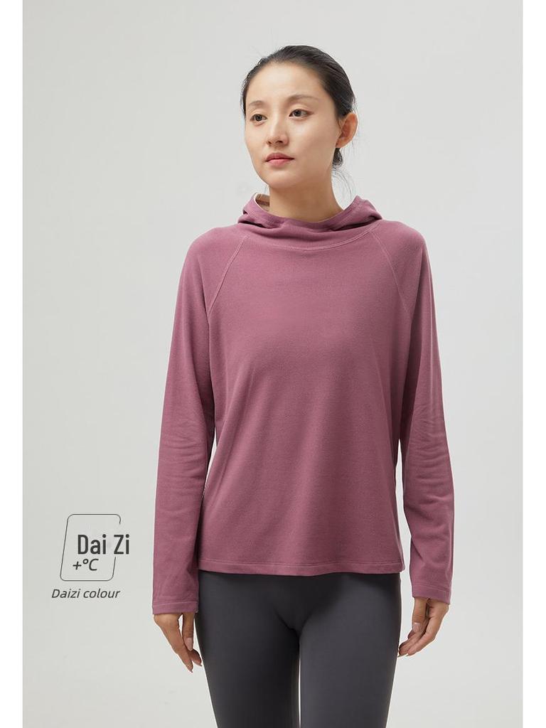 Теплая толстовка с капюшоном из бархата цвета имбиря для женщин - однотонная, можно носить как нижнюю рубашку на весну/осень