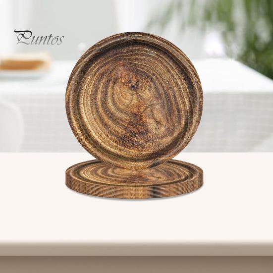10Pcs Round Wood Grain Paper Tray Food Grade Paper Dinner Plates Decorative Picnic Party Tableware Decoration