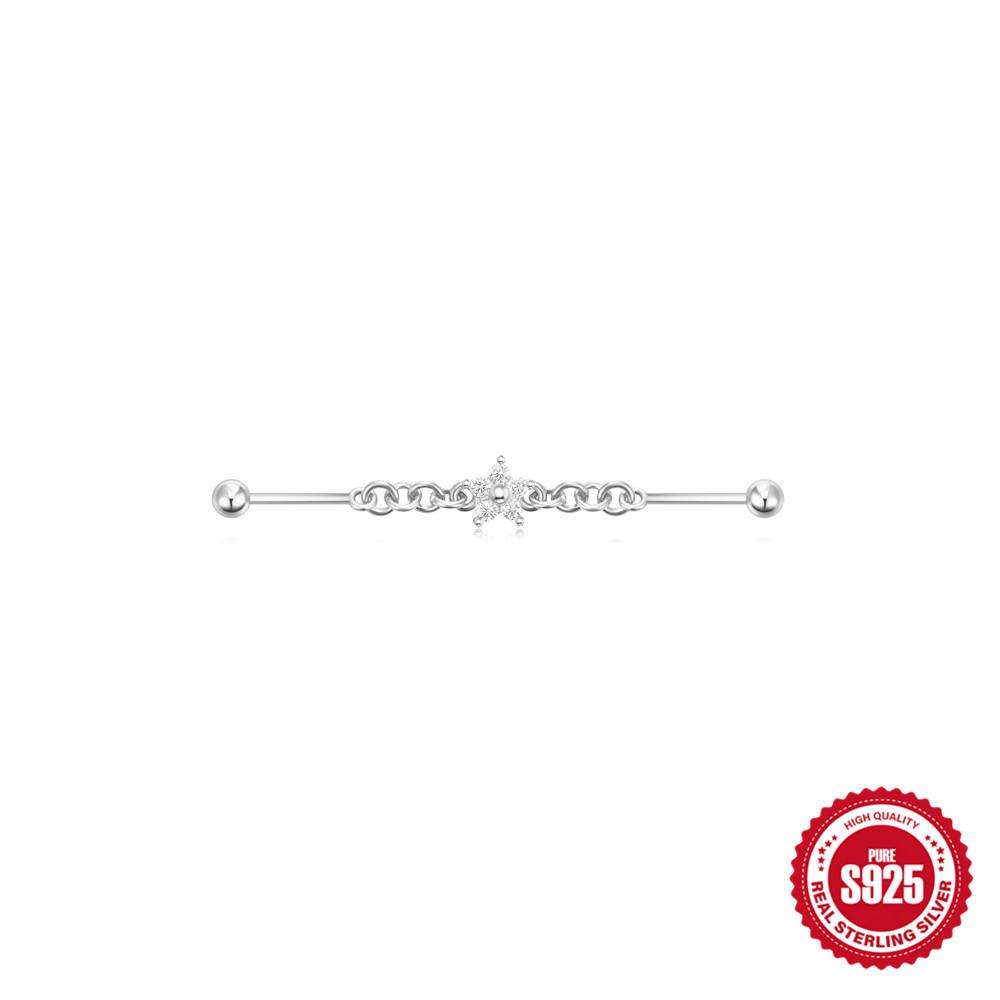S925 Zircon Industrial Piercing Chain Barbell Thread Ear Nail