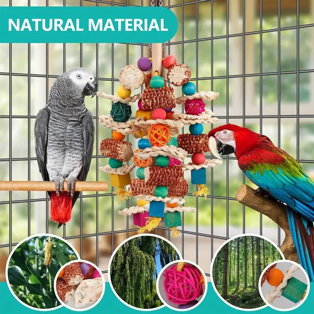 Parrot Toys Natural Corn Wood Parrot Bird Toys Love Bird Cage Funny Training Bird Toys Bite Resistant Bird Tearing Toy
