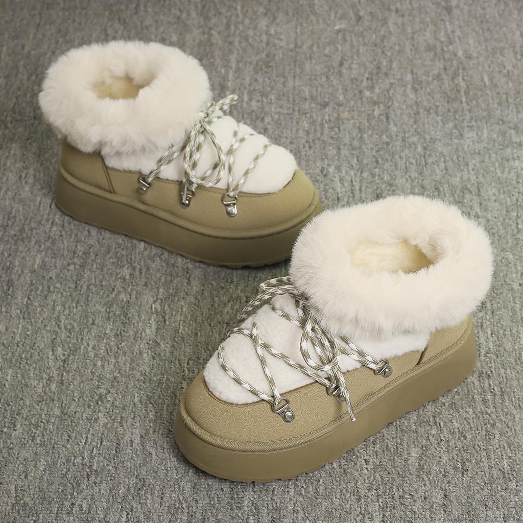 Fashion Snow Boots Women 2025 Winter New Padded Warm Cotton Shoes Thick Bottom Casual Shoes for Women Short Tube Lace-up Botines Mujer