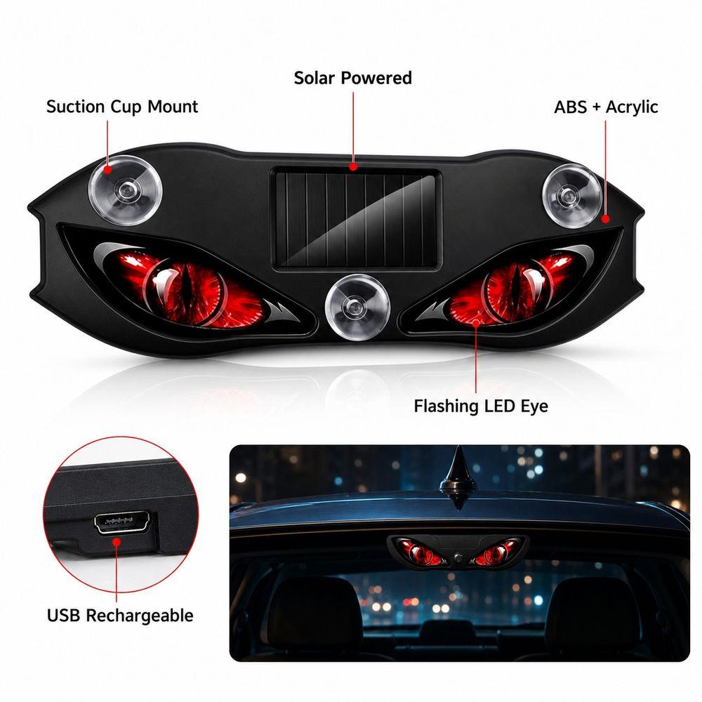 Flashing Car Demon Eye Light Solar Powered Car Window Light LED Signal Lamp Vehicle Accessories