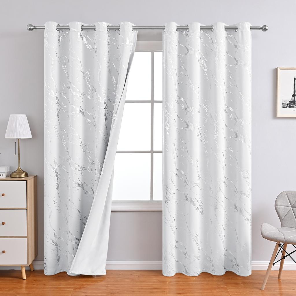 1pc Luxury Marble Printed Curtain with Silver Stamping, One Panel High-Precision Curtain, Curtains for Living Room, Bedroom