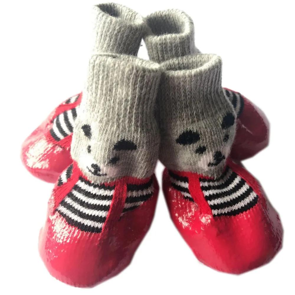 4 шт. Носки-пинетки для щенков, водонепроницаемая обувь для кошек, защита от царапин, чехол для лап, защита от грязи, носки для питомцев, маленькие кошки, собаки, вязаные теплые носки