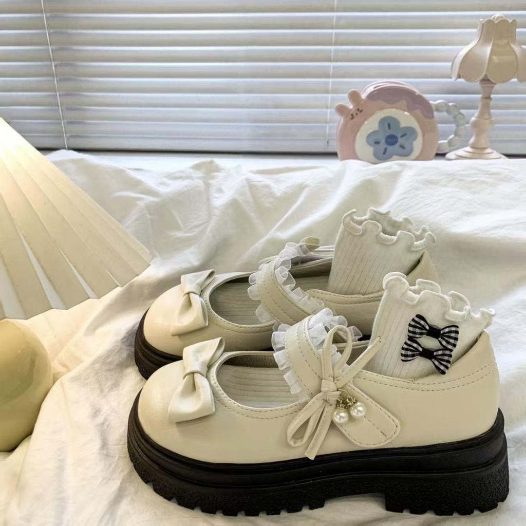 Универсальная платформа-бант, маленькие кожаные туфли, повседневная мода, круглый носок, с открытым верхом, толстый каблук, туфли-лодочки Мэри Джейн, новинка 2025