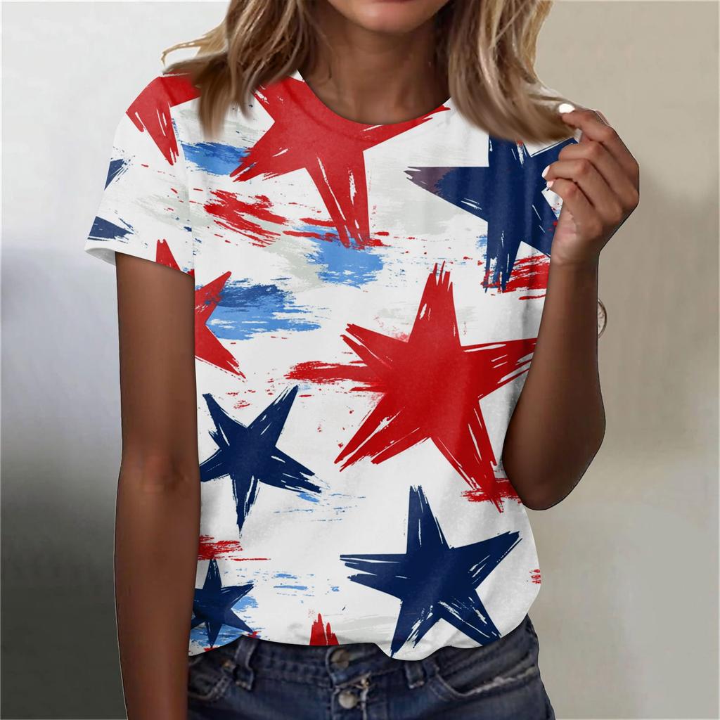 Women's Fashion Casual Printed Round Neck Short Sleeved T-Shirt Top T-Shirt Top Top