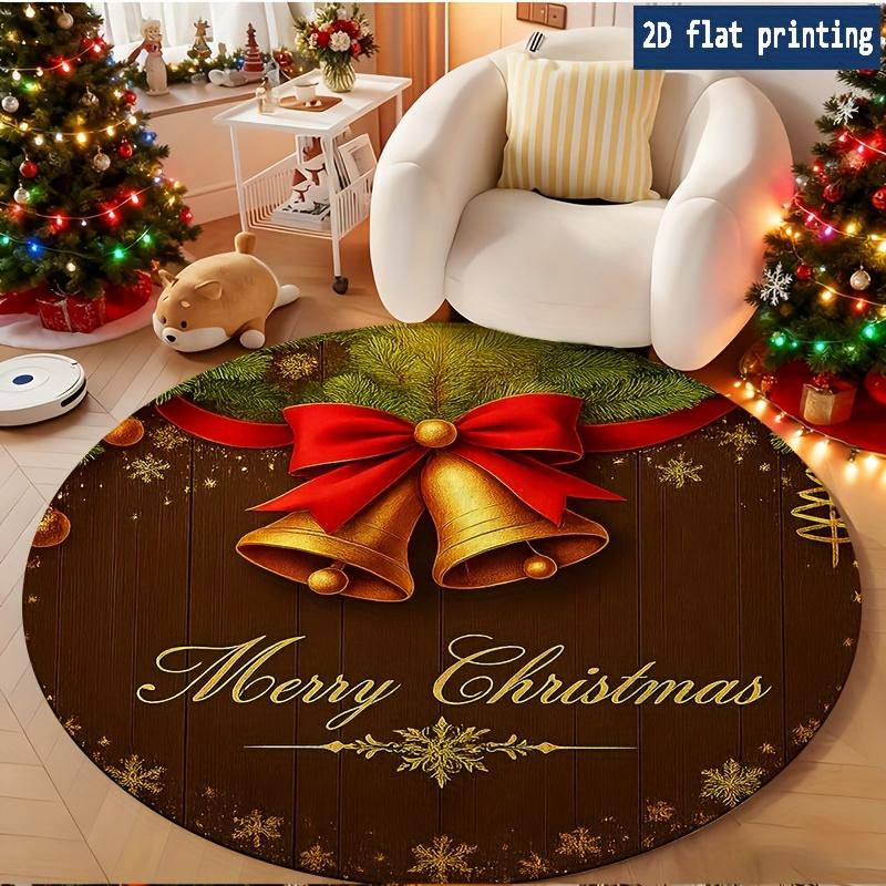 Vintage Red Snowflake Merry Christmas Circular Rug for Entry Sofa Chair Bedroom Bedside Holiday Present Washable Rug
