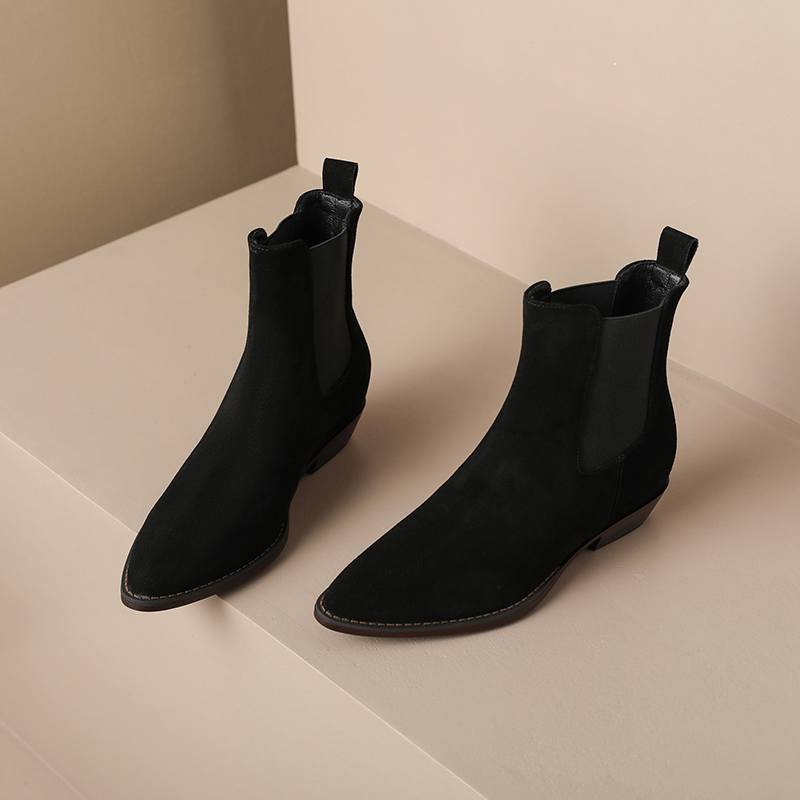 Krazing Pot Зимние ботинки челси из коровьей замши с круглым носком на толстом низком каблуке, увеличивающие рост, женские ботильоны, большой размер 41
