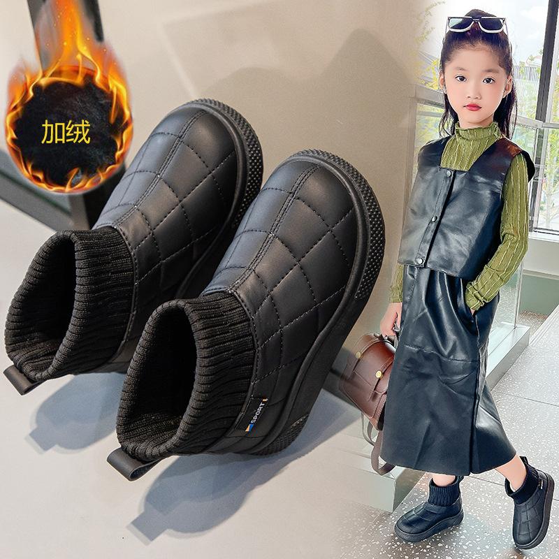 Children's cotton shoes, girls' snow boots2026New autumn and winter short boots with fleece lining for boys, thickened, warm, waterproof, and