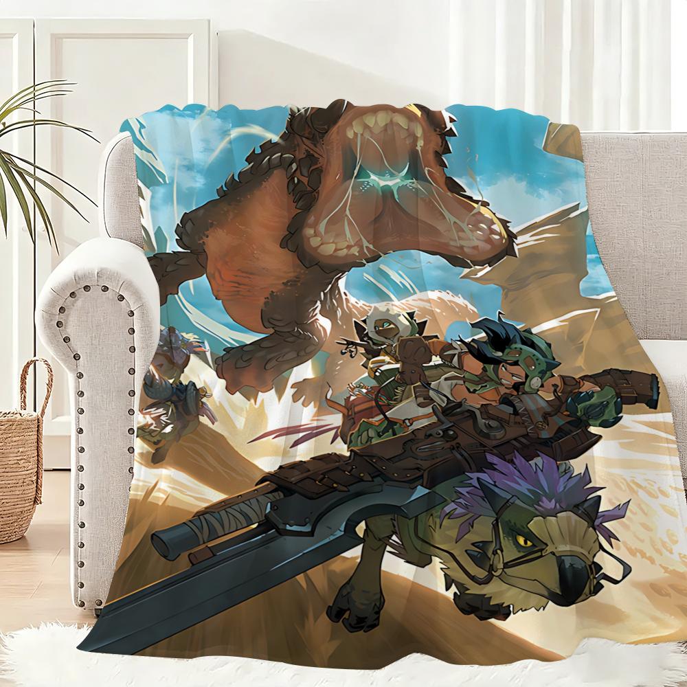 Hot Game Monster Hunter Wilds Throw Lightweight 240g Flannel Blanket Soft Skin-friendly for Summer Cooling