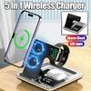 Portable 5 In 1 Wireless Charger Desktop Stand Alarm Clock LED Light for iPhone 16 15 iWatch Airpods Pro Fast Charging Station