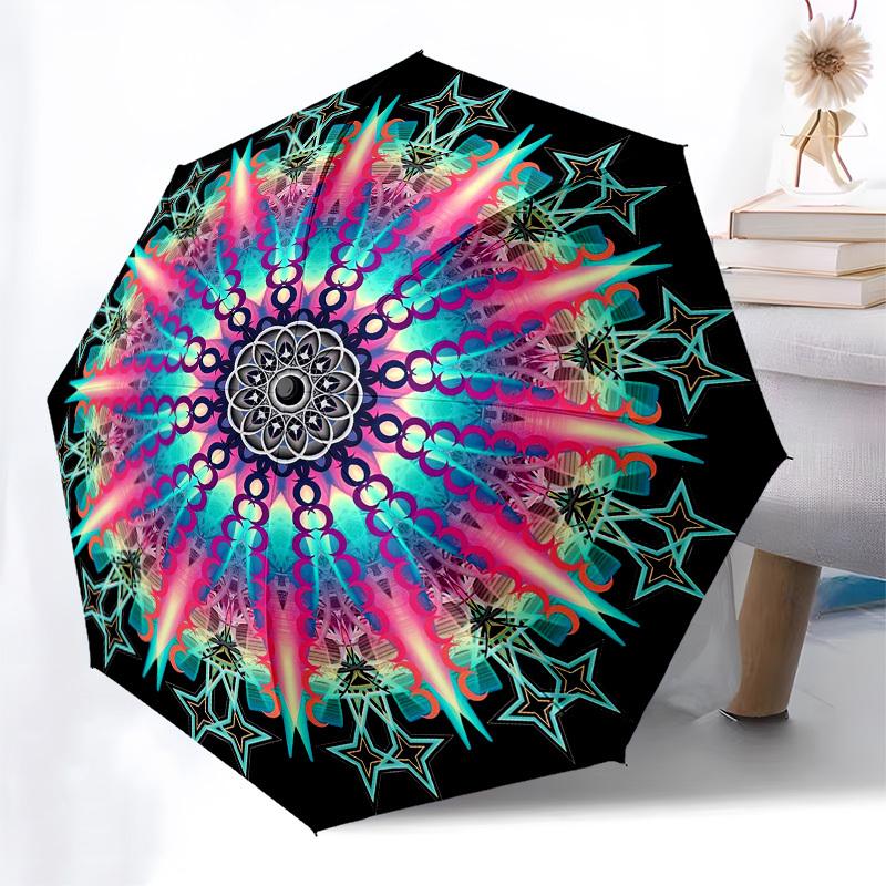 1pc Psychedelic Kaleidoscope Pattern Umbrella with Plastic Handle,Vibrant Cartoon Pattern,Multi-functional UmbrellaPT091