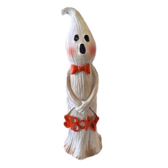 Ghost Figurine Resin Ghost Ornament with Pumpkin Desktop Ghost Sculpture for Halloween