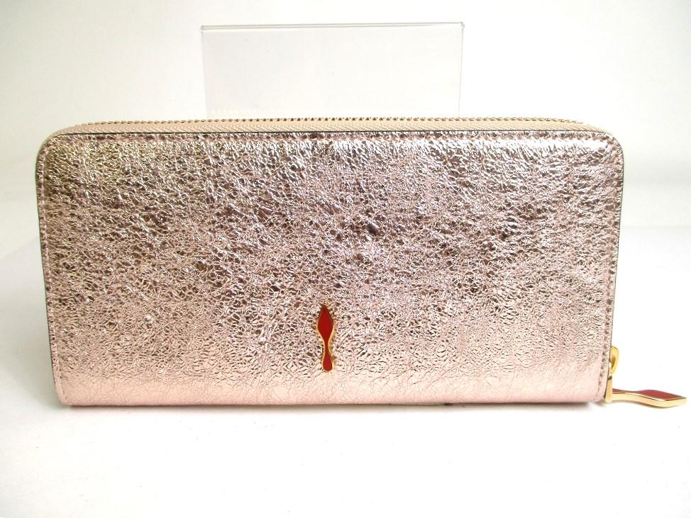 Authentic Christian Louboutin Panettone Rose Gold Leather Round Zip Wallet #a376 Open box