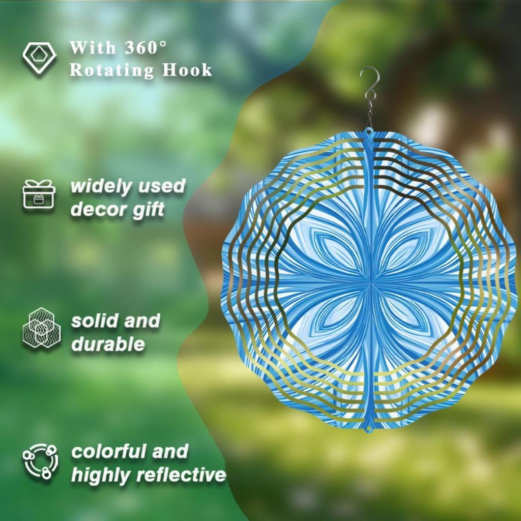 Синий и Белый Металлический Ветряк 10 Дюймов для Садового Декора Открытый Двор Газон Крыльцо с Вращающимся Крючком для Хэллоуина Рождества Дня Благодарения