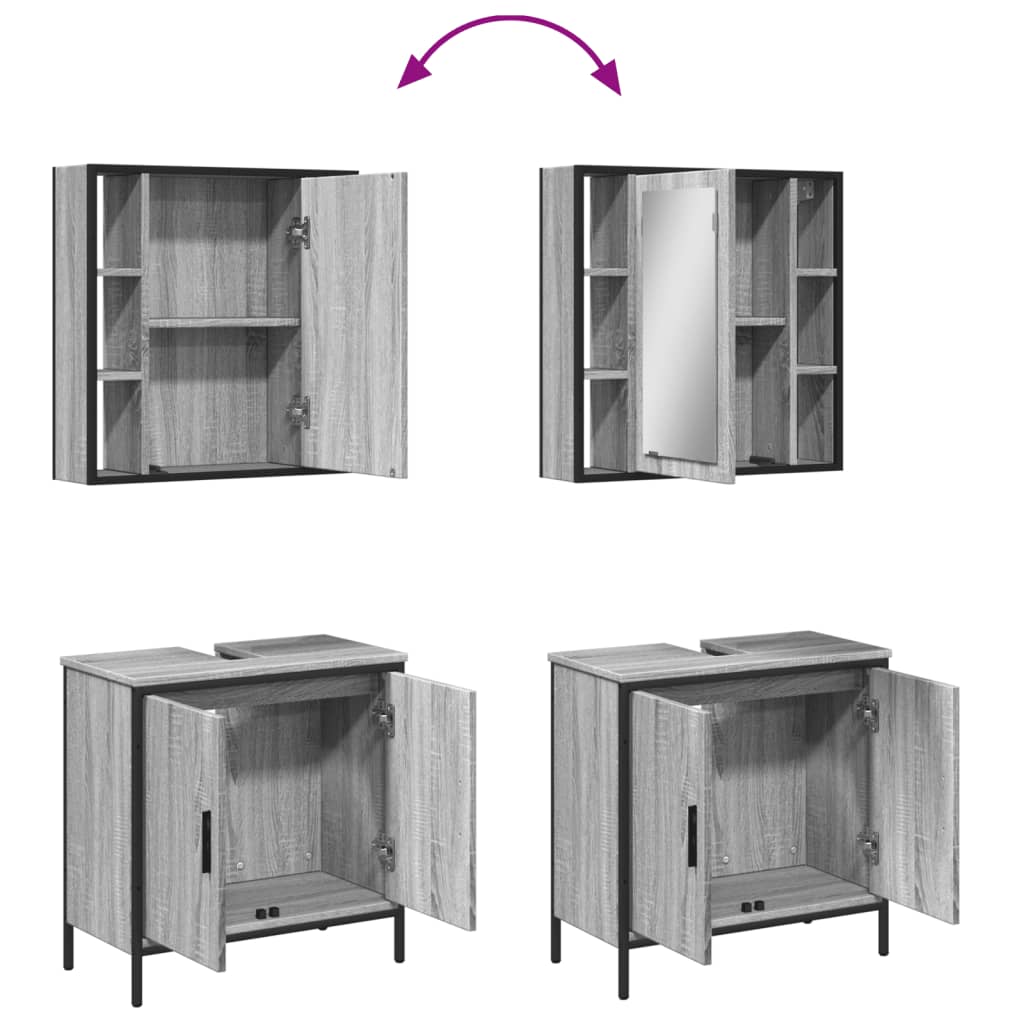 2 Piece Bathroom Furniture Set Grey Sonoma Wood Based Panel