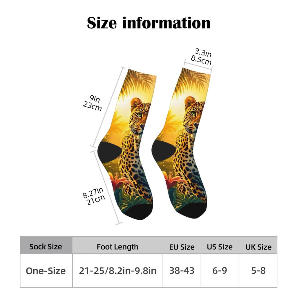 A Pair of Leopard Print Fashion Socks Retro Harajuku Art Crew Socks Skin-friendly Breathable Socks Unisex Sports Casual Party