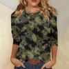 Женская модная повседневная футболка с круглым вырезом и камуфляжным принтом, семь рукавов