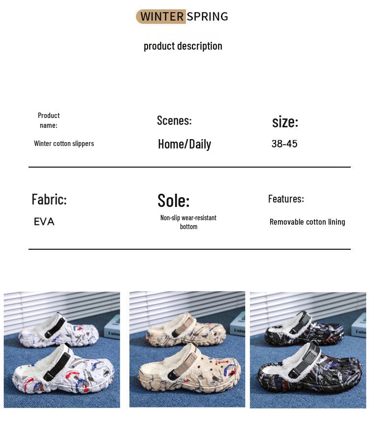 Мужские хлопковые тапочки на флисовой подкладке - Легкая обувь больших размеров с закрытым носком