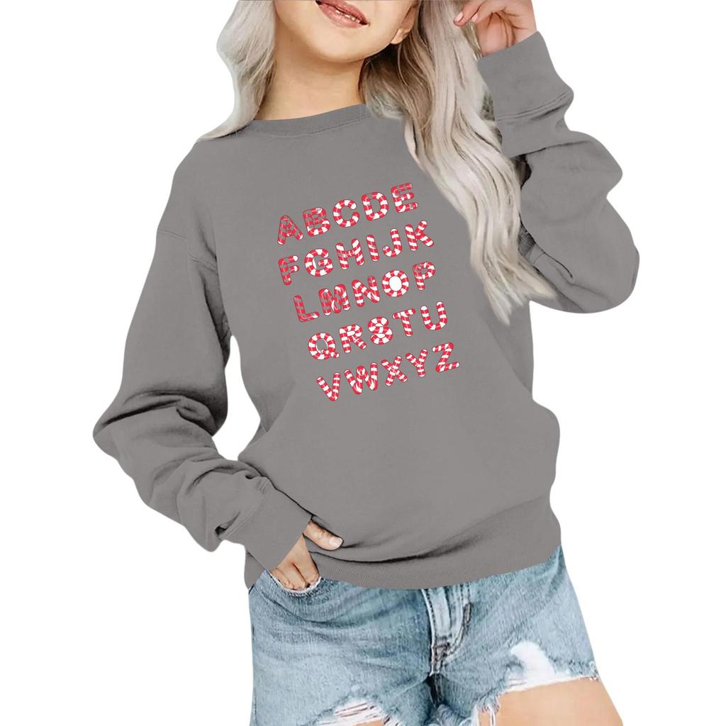Kids' Fashion Loose-Fit Casual Long-Sleeve Christmas Print Oversized Crewneck Sweatshirt
