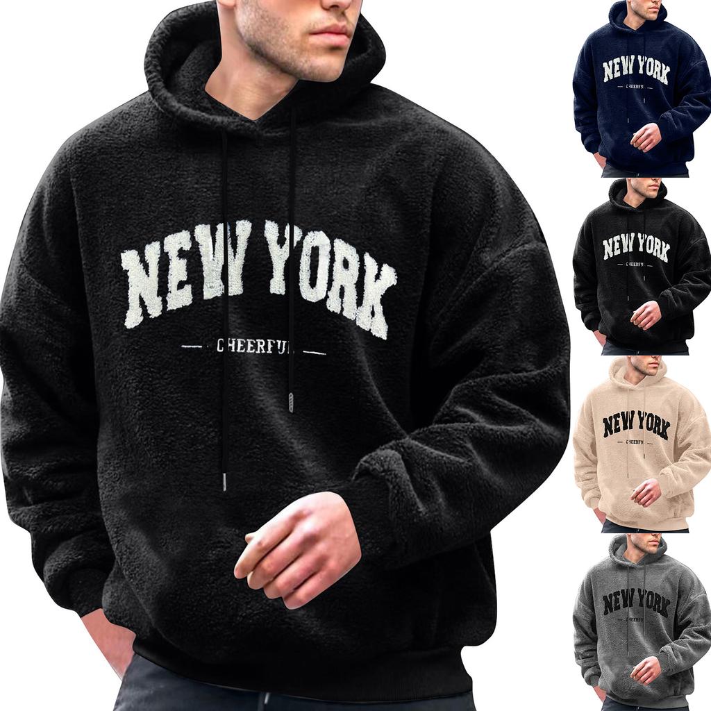 Men's Solid Color Plush Sweatshirt Hoodie Men's Sports Large Size Casual Sweatshirt
