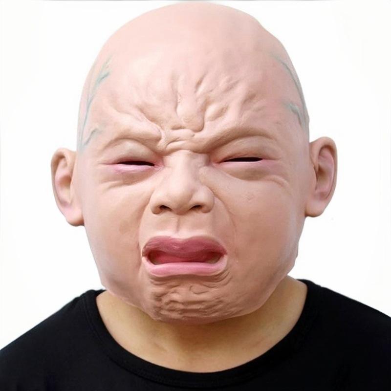 Realistic crying baby mask full-face crying headgear for Halloween party and haunted house horror theme