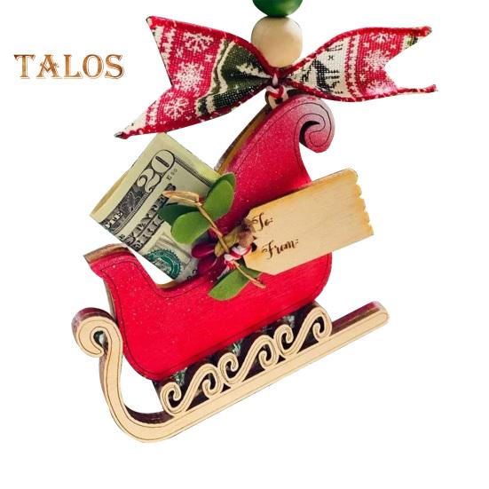 Handmade Wooden Money Holder Christmas Tree Reindeer Money Clip Wallet Ornament with Blessing Placing Money Dispenser for Christmas Tree Home