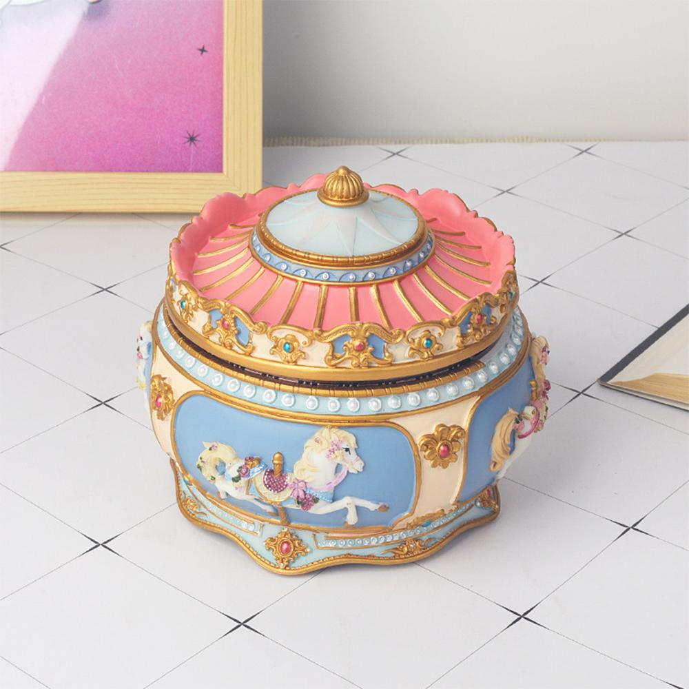 Светящаяся музыкальная шкатулка-карусель с красочной световой каруселью, заводной музыкальной вращающейся лошадью