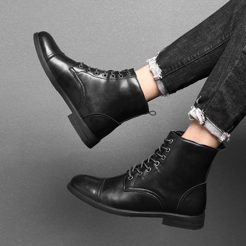 Уличная мода Рыцарские сапоги Красивые мотоциклетные сапоги Мужские высокие кожаные сапоги Зимние теплые плюшевые мужские уличные сапоги