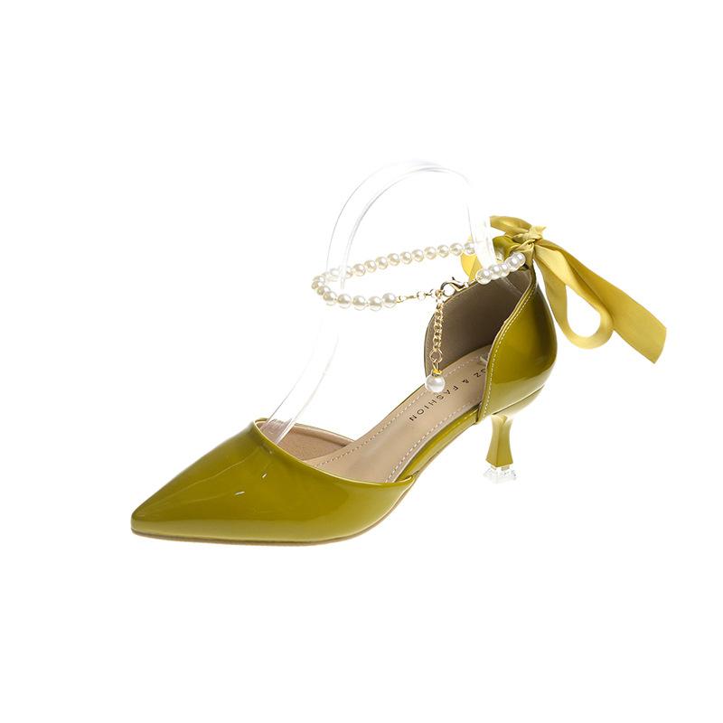 Модные туфли на высоком каблуке с французским жемчугом 2024 года, весна и осень, новый стиль, темперамент, тонкий каблук, заостренный носок, простые босоножки, женская обувь Eté Luxe