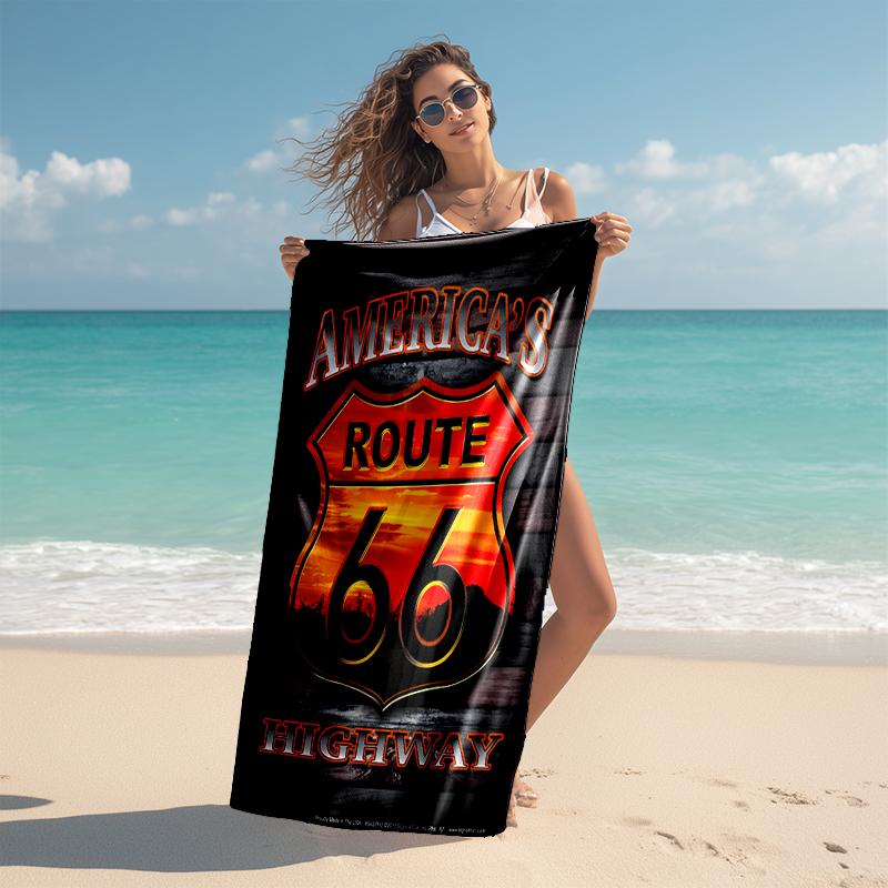 Beach Towel with U.S. Route 66(0) Pattern - soft,absorbent,machine washable Lightweight&Modern,swimming,Travel Essentials