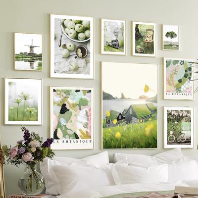 Зеленое поле природа весна растение ветряная мельница ботаника автомобиль холст живопись фермерский дом плакат настенная картина для гостиной домашний декор