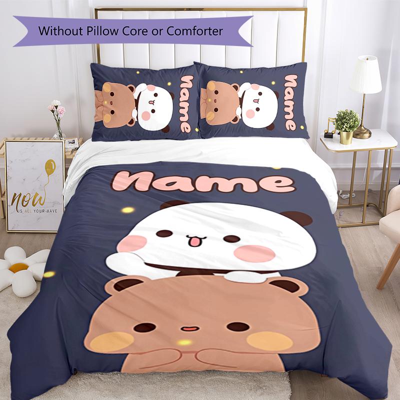 3pcs Custom Name Bubu and Dudu Bedding Set Duvet Cover Closure Includes 1 Duvet Cover & 2 Pillowcases for All Seasons Bedroom Decor