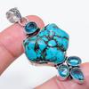 Natural Tibetan Turquoise, Topaz 925 Sterling Silver Jewelry Pendant 2.56" l5B35