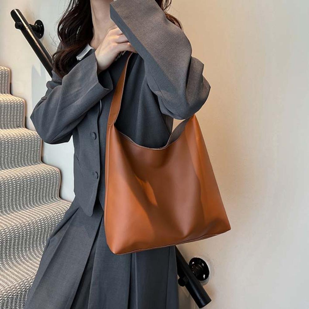 Anti-Splash Water Soft PU Tote Bag Elegant French Underarm Bag Solid Color Handbag  Work