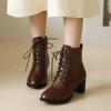 Осень Зима Женские Ботинки Мода Коричневые Черные Белые На шнуровке На высоком каблуке Ботильоны для женщин Мотоботильоны Женская обувь 34-48