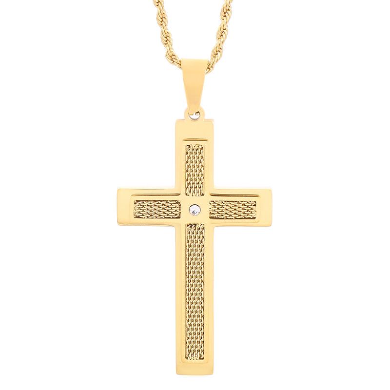 Мужское хип-хоп ожерелье с двухслойным кулоном в виде креста со стразами