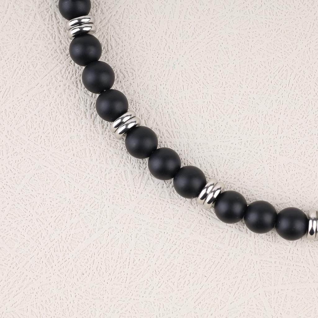 GAVU Matte Onyx Stainless Steel Amulet Power Stone Bracelet for Men