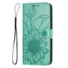 Embossed Sunflower PU Leather Card Holder Flip Cover for Samsung Xiaomi Redmi Huawei Honor Magnetic Hand-strap Wallet Case with Kickstand