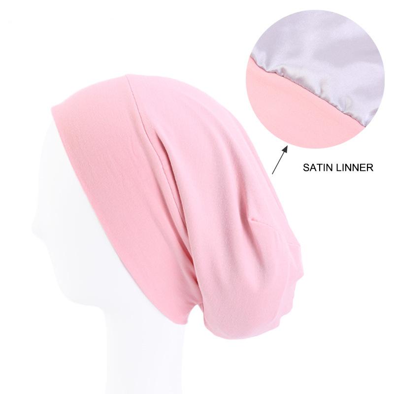 Modal cotton wide-brimmed pullover cap, hair care cap, lined satin chemotherapy cap, nightcap, hair loss hat