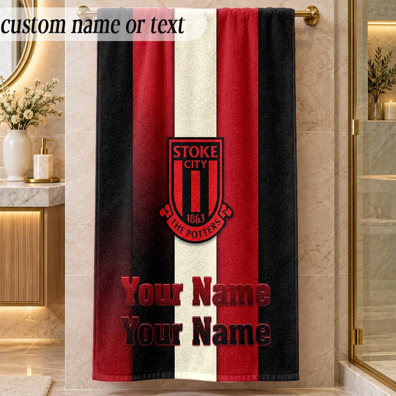 Beach TowelStoke City FC Custom Name Text Personalized Soft Towel for Beach Pool Indoor Home Decor Gift