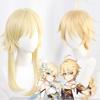 High Quality Traveler Cosplay Aether Lumine Cosplay Wig Blond Golden Heat Resistant Synthetic Hair Anime Cosplay Wigs + Wig Cap
