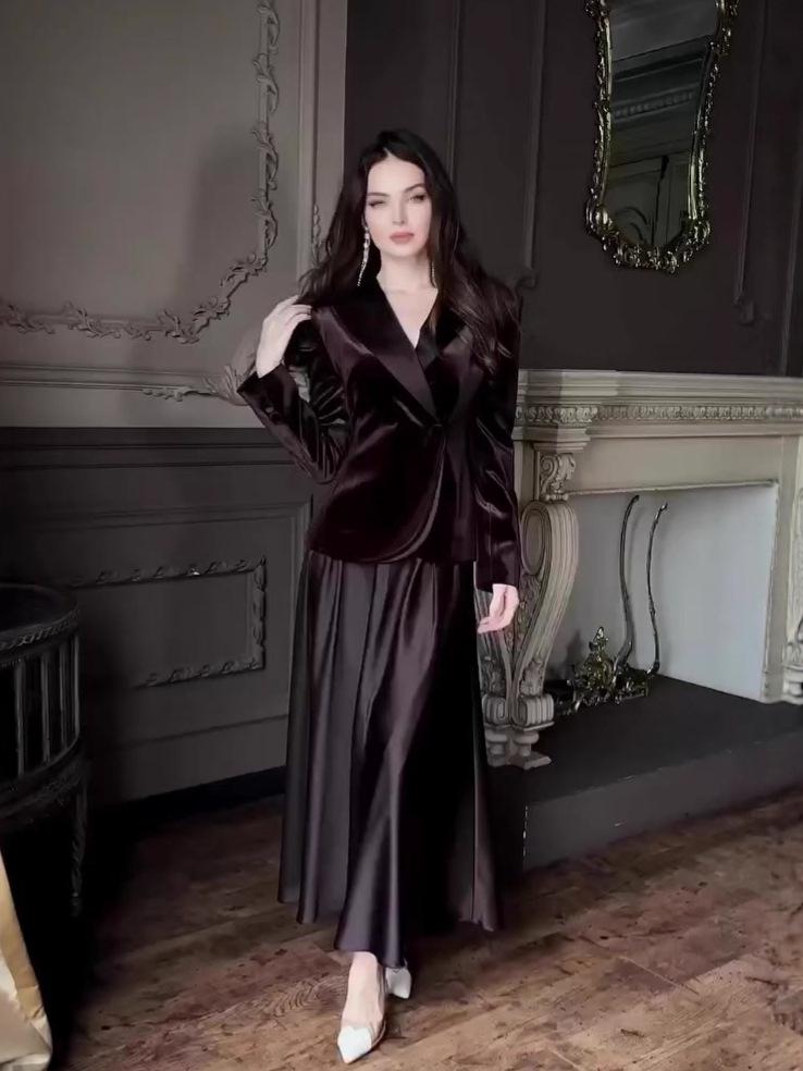 Зимний ретро-набор из теплой юбки и блузки с длинным рукавом, роскошный
