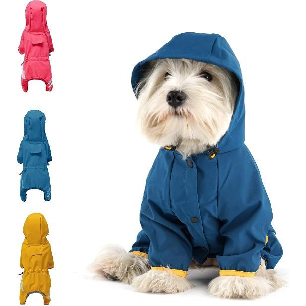 Dog Raincoat with Hood for Puppy Small Medium Dogs Solid Puppy Clothes Reflective Pets Cats Outwear Four-legged