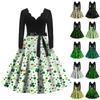 Women's Vintage Classic Dress Long Sleeve St. Patrick's Day Print V-neck Swing Dress