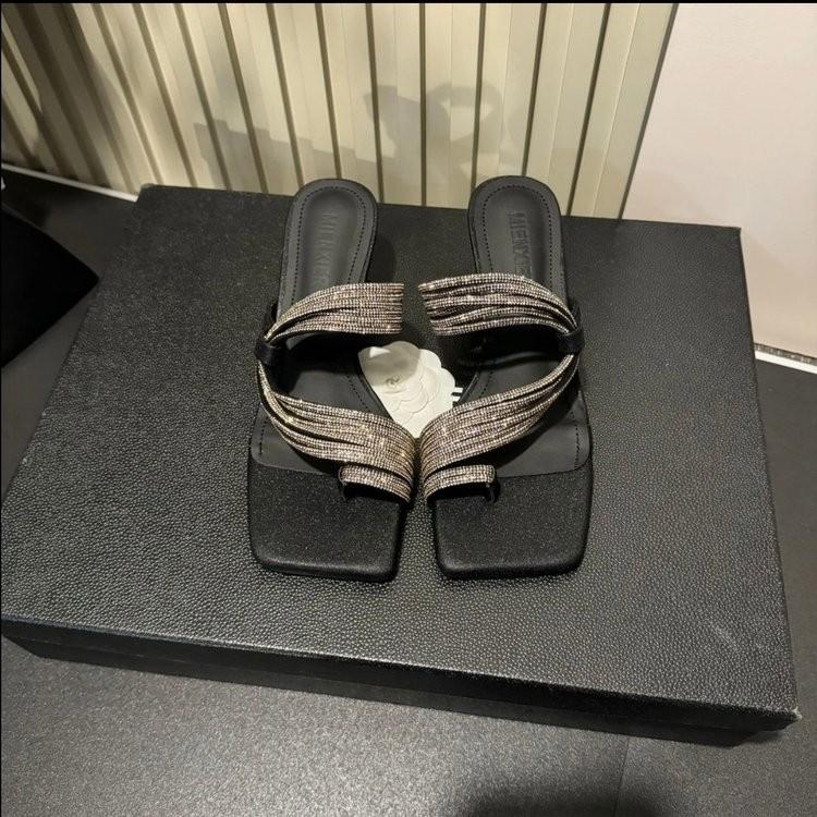 2025 Лето Леопард Узкий Ремешок Женские Шлепанцы Обувь Открытый Носок Женские Элегантные Платье Клинья Каблук Слайды