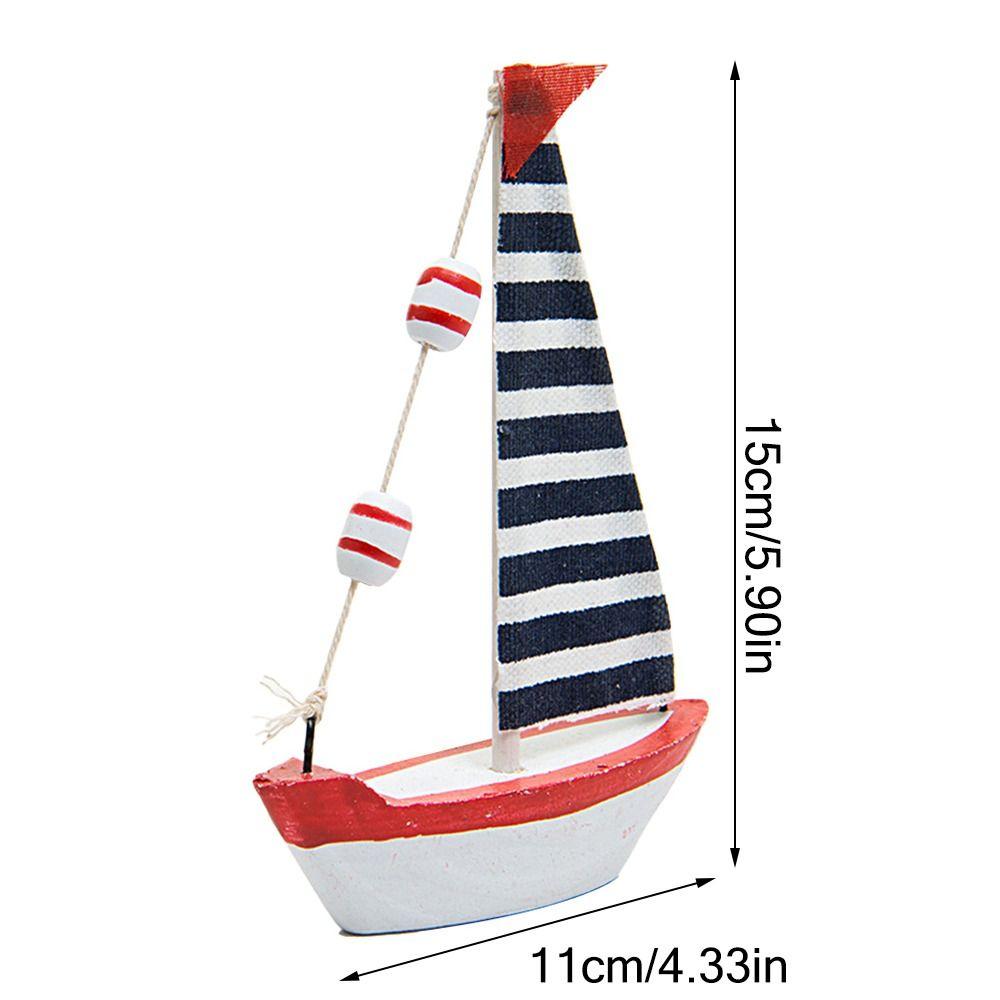 Wood Sailing Boat Model Mediterranean Style Miniature Boat Figurine  Office Room Livingroom