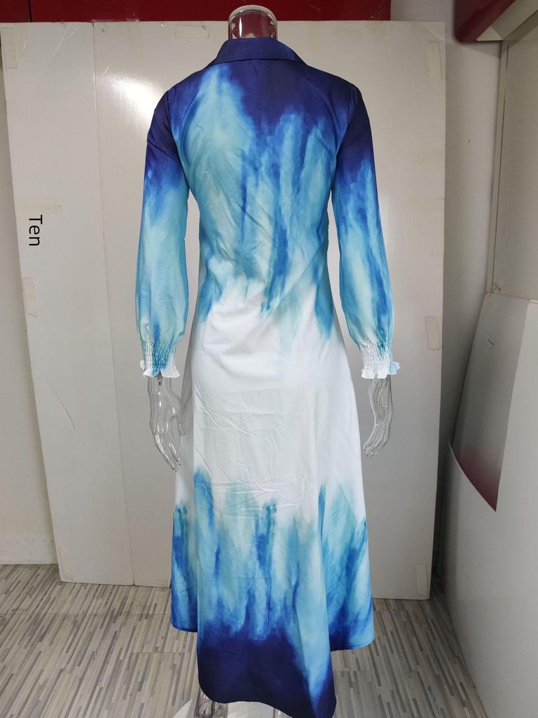 Весна 2023 Женское платье-рубашка с однобортным принтом и разрезом