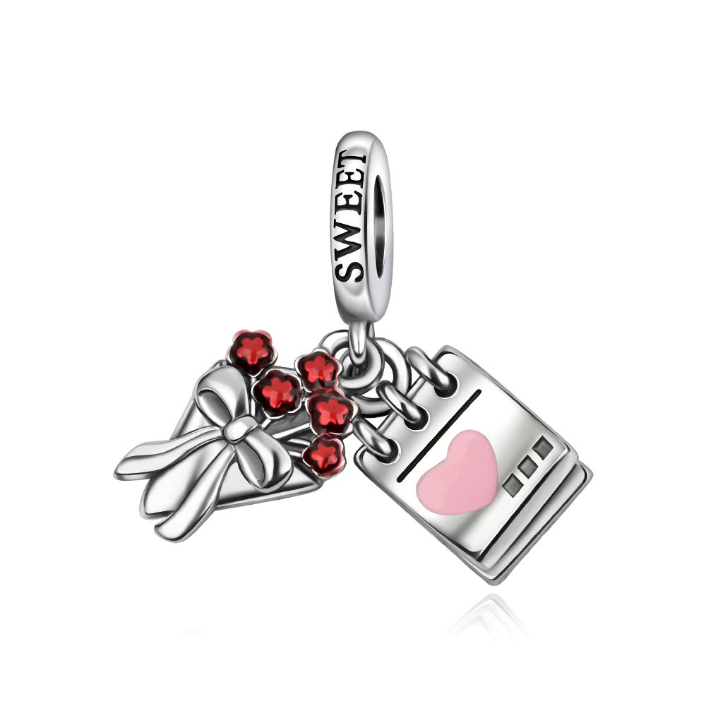Новые медные романтические подвески в виде цветка любви, розовые бусины-чашки и бабочки, кулоны для женского браслета, обручальные украшения в подарок